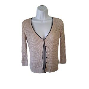 H&M Cardigan M  Beige Knit Button Front Textured V-Neck Lightweight